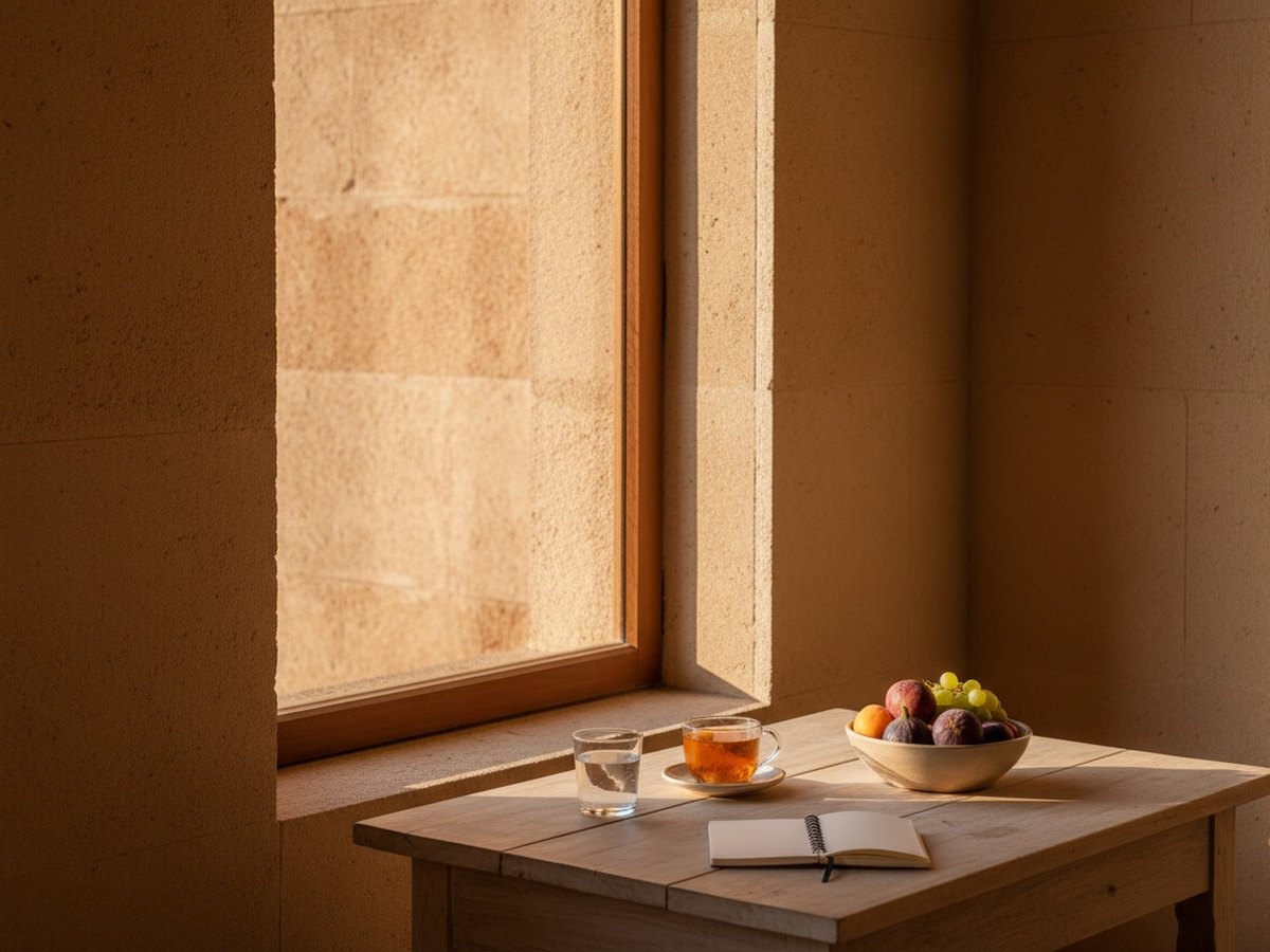 Table de petit-déjeuner lumineuse avec boisson chaude et fruits frais